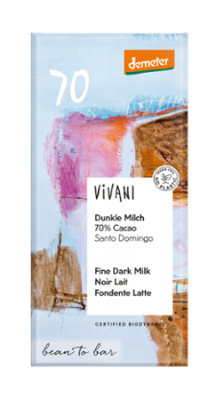 Vivani Dunkle Milch Schokolade 70% Cacao, demeter, 90g